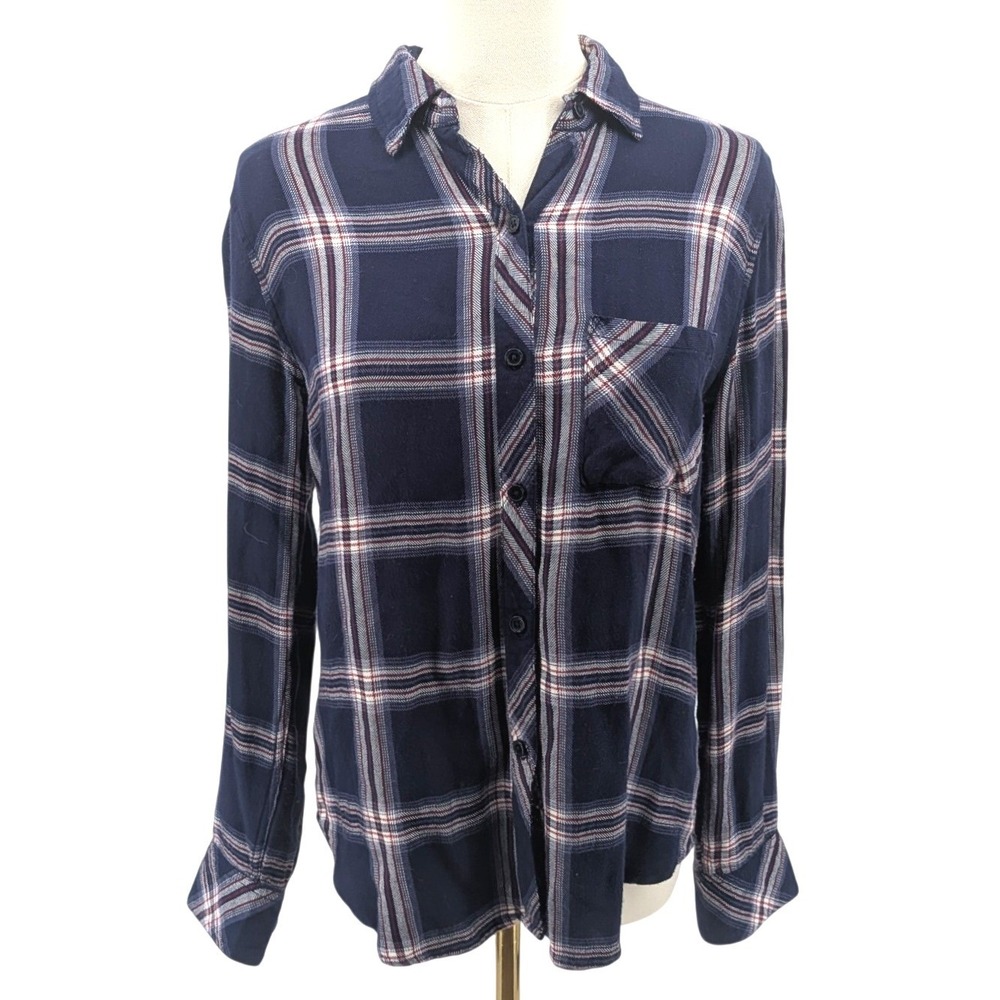 Rails Plaid Button Front Shirt Navy Burgundy Rayon‎ Soft Grunge XS